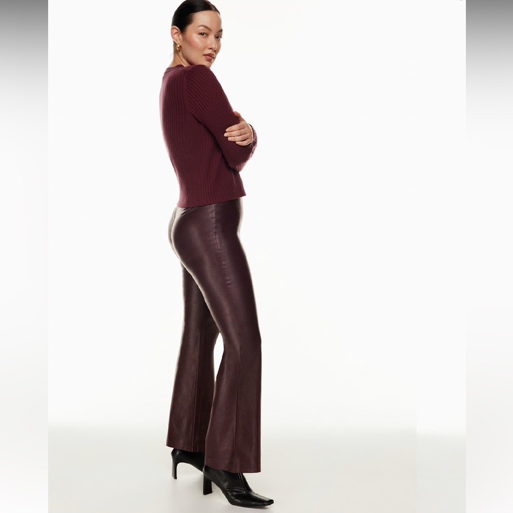 Aritzia Wilfred Roma Vegan Leather Oxblood Burgundy Flared Pants Sleek Size 4